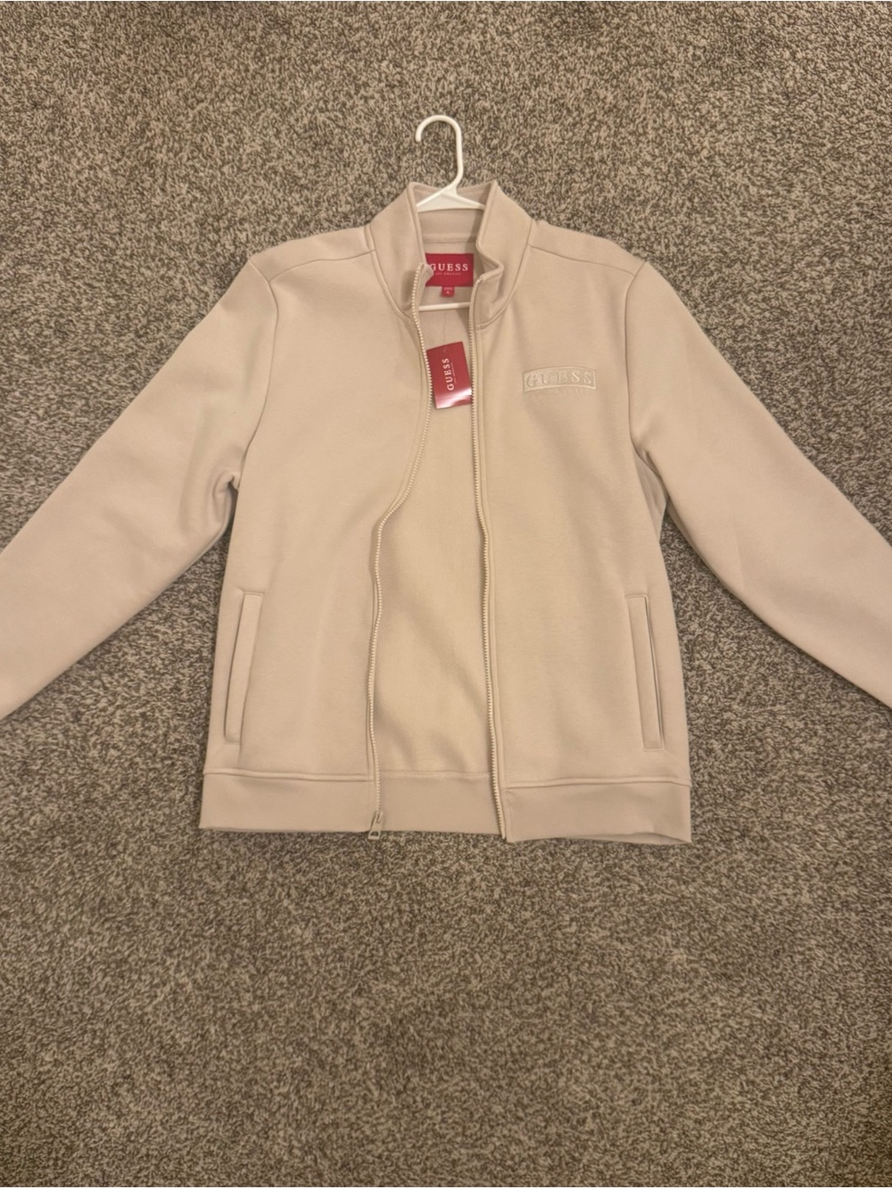 GUESS Men’s Beige Zip-Front Bomber Jacket